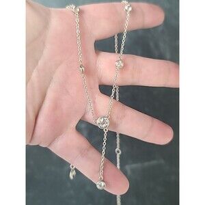 925 Sterling Silver Crystal Station Necklace Vintage Thailand